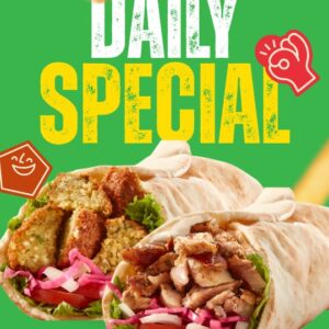 Friday: 2 Wraps, Chicken Shawarma Warp & Falafel Wrap